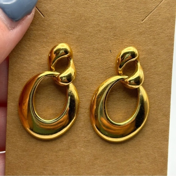 Vintage Napier Quality Rich Gold Tone Stud Round Curved Dangle Hoops - Picture 6 of 7